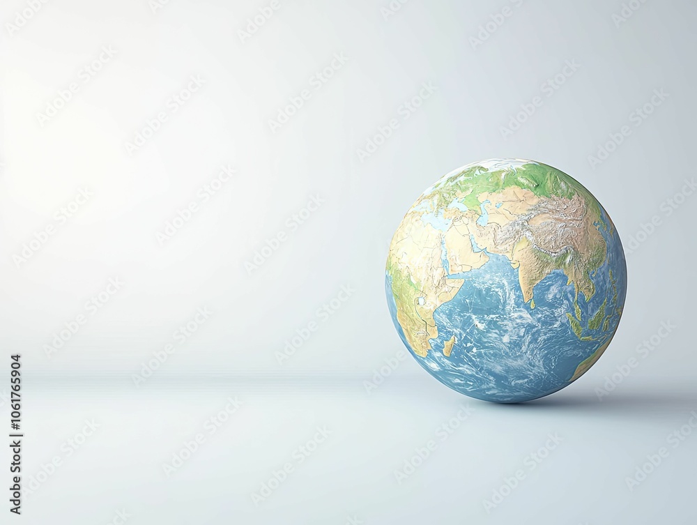 Globe with altered proportions, highlighted landmasses, informative focus, vibrant 3D design.