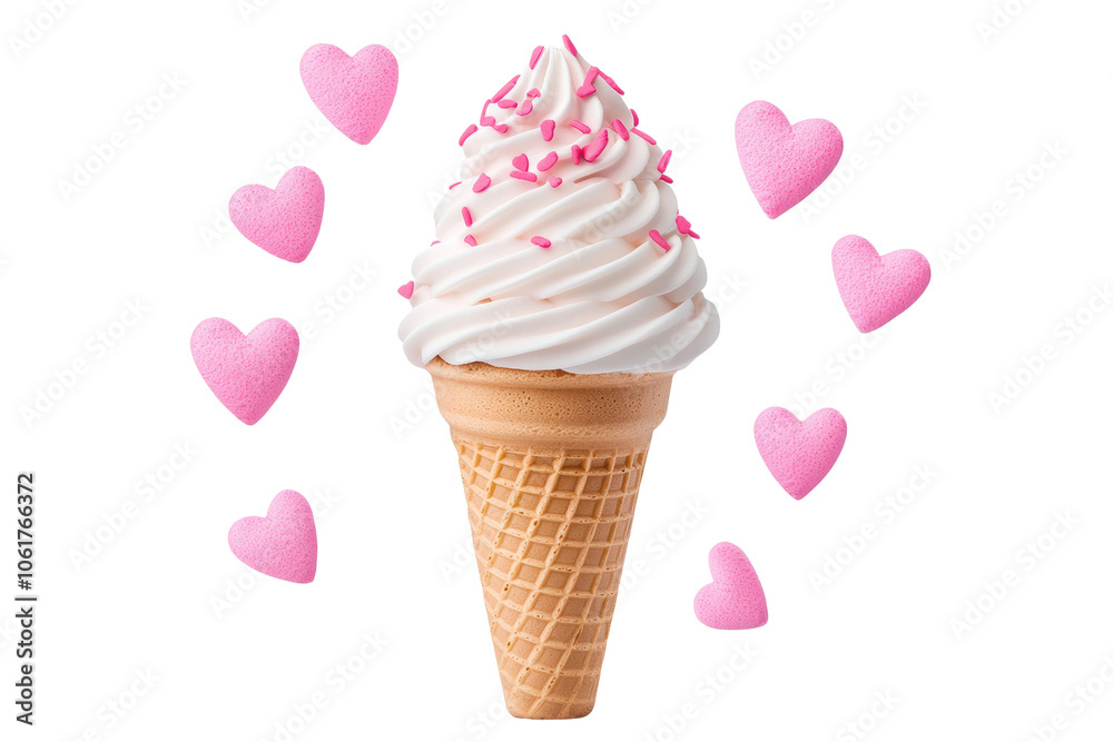 Sweet Ice Cream Cone with Heart Decorations Sweet Ice Cream Cone with Heart Decorations