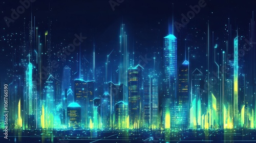 Futuristic cityscape with glowing lines, representing business innovation and urban growth