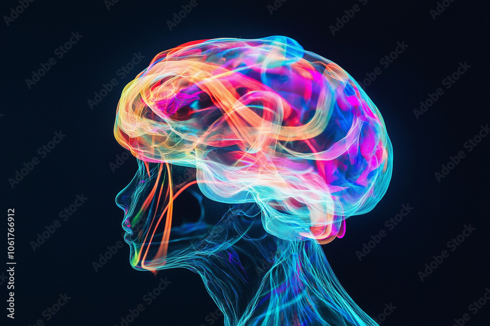 Human brain moving with colorful light gradient effect Human brain moving with colorful light gradient effect