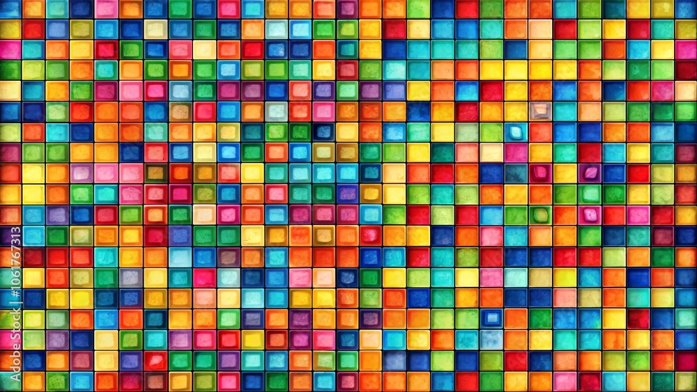 Colorful Mosaic Background - Aerial View of Vibrant Square Patterns for Creative Presentations, Vector Illustration with a Fun and Engaging Design, Perfect for Modern Projects Colorful Mosaic Background - Aerial View of Vibrant Square Patterns for Creative Presentations, Vector Illustration with a Fun and Engaging Design, Perfect for Modern Projects