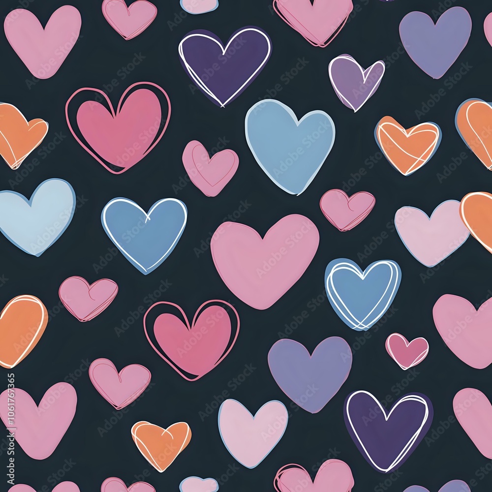 Colorful Hearts Pattern Against a Dark Background Colorful Hearts Pattern Against a Dark Background