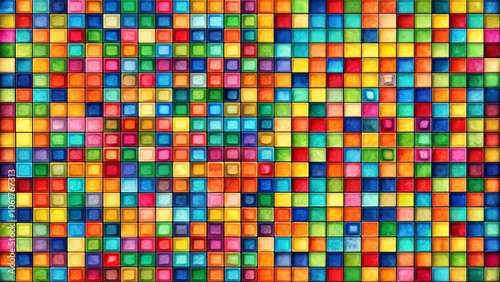 Colorful Mosaic Background - Aerial View of Vibrant Square Patterns for Creative Presentations, Vector Illustration with a Fun and Engaging Design, Perfect for Modern Projects