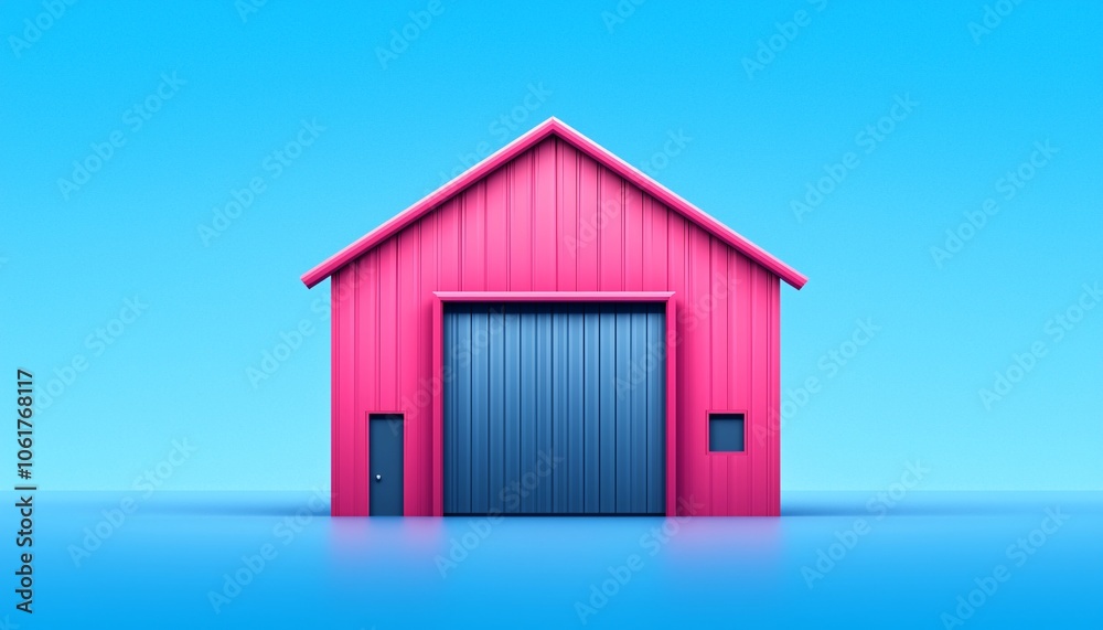 Modern Warehouse Icon: Industrial Entrance and High Roof in Minimalist Style Modern Warehouse Icon: Industrial Entrance and High Roof in Minimalist Style
