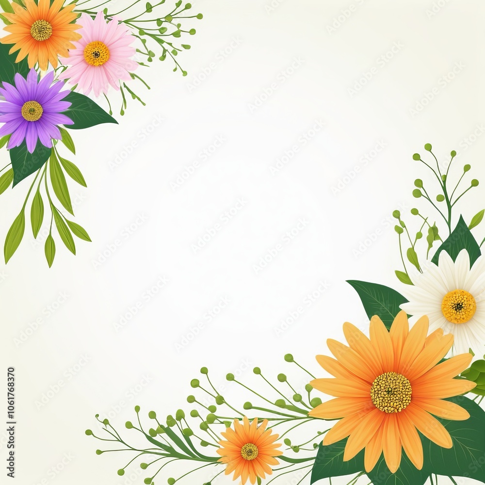 Vibrant floral frame creates a fresh, inviting space for your message. Vibrant floral frame creates a fresh, inviting space for your message.