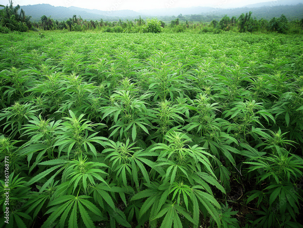 Vibrant cannabis plants thrive in a lush greenhouse during golden hour Vibrant cannabis plants thrive in a lush greenhouse during golden hour