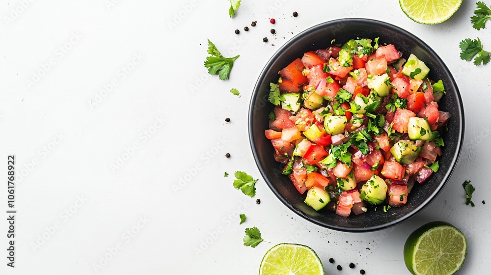 Fresh Tomato and Avocado Salsa in Black Bowl Fresh Tomato and Avocado Salsa in Black Bowl