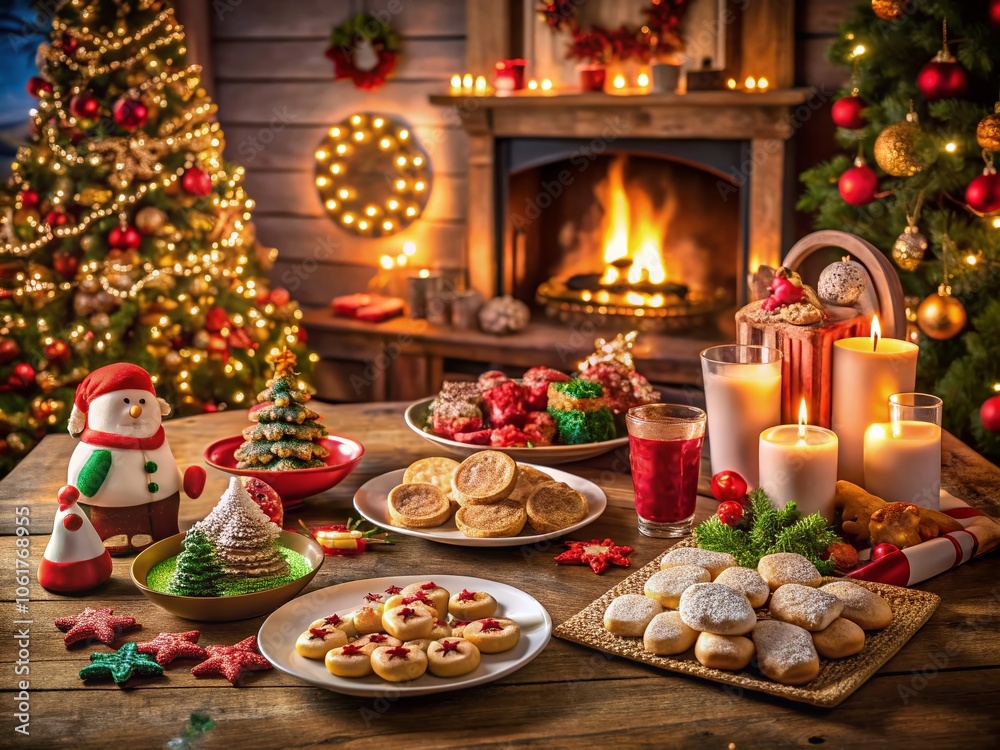 Fototapeta premium Cozy Christmas Cookies for Santa Claus Clip Art Set - Sweet Treats Illustration for Holiday Greeting Cards and Festive Designs