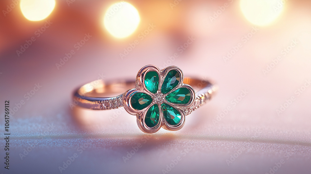Fototapeta premium silver ring adorned with gemstone in a floral shape, jewerly, diamond engagement ring, ring with diamonds