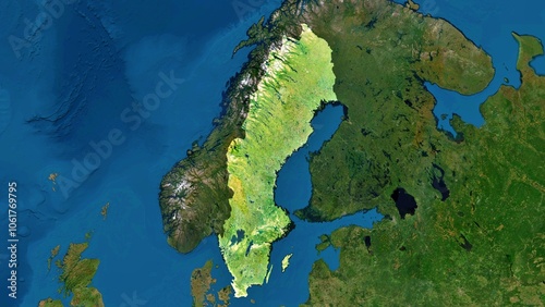 4K Sweden Territory Map in Europe, High Resolution Satellite View, Widescreen 4K Resolution