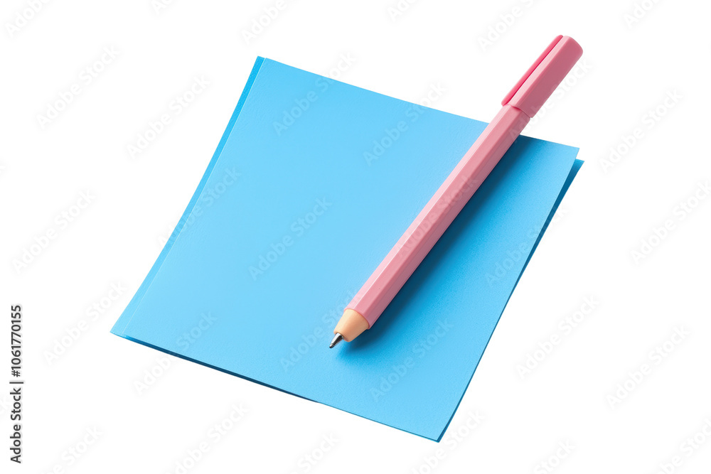 Colorful Stationery with Blue Note and Pink Pen Colorful Stationery with Blue Note and Pink Pen