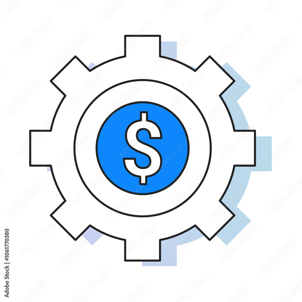 Upfront High Cost Icon – A Gear with a Dollar Sign in the Center, Indicating a High Initial Investment or Cost Upfront High Cost Icon – A Gear with a Dollar Sign in the Center, Indicating a High Initial Investment or Cost