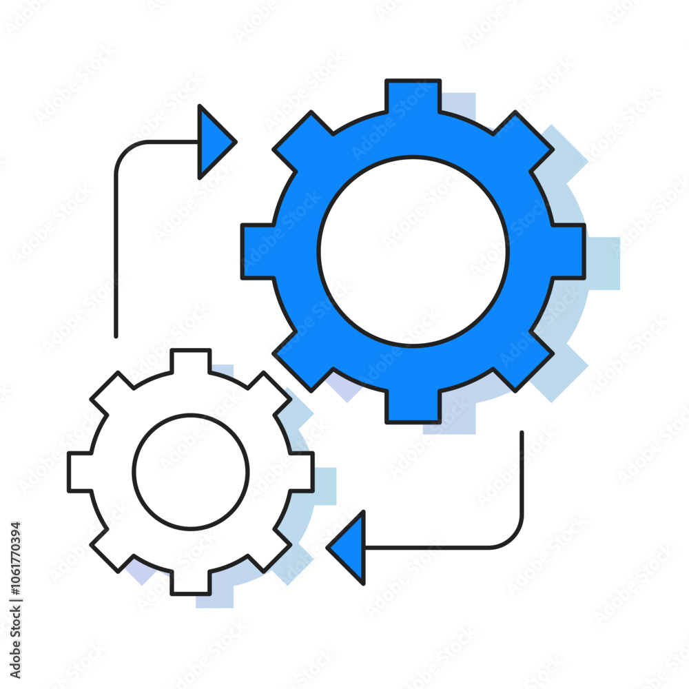 Upstream Downstream System Icon – Two Interlocking Gears with Directional Arrows, Showing Connection Between Sequential Processes Upstream Downstream System Icon – Two Interlocking Gears with Directional Arrows, Showing Connection Between Sequential Processes