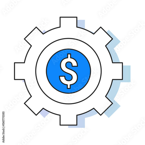 Upfront High Cost Icon – A Gear with a Dollar Sign in the Center, Indicating a High Initial Investment or Cost