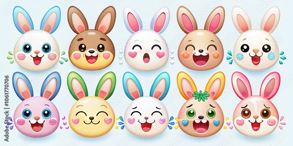 Cute Bunny Emoticon Collection - Kawaii Rabbit Stickers with Various Expressions for Easter Celebrations and Adorable Digital Avatars Cute Bunny Emoticon Collection - Kawaii Rabbit Stickers with Various Expressions for Easter Celebrations and Adorable Digital Avatars
