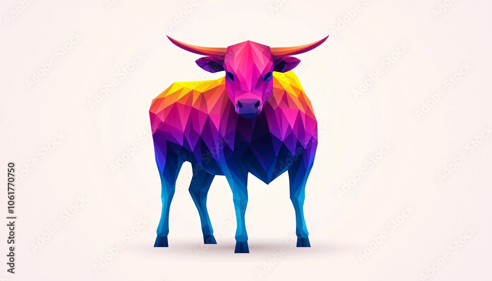 Obraz premium Colorful and Playful Flat Design Bull Logo on Soft Pastel Background - Cheerful and Approachable Branding Concept