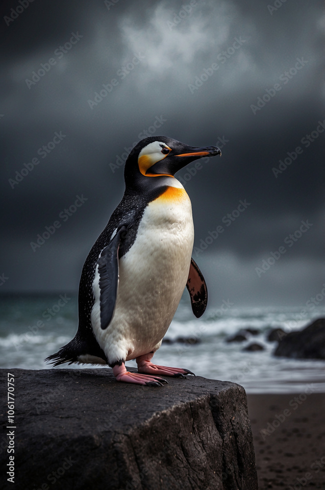 Fototapeta premium the isolated cute penguin on the silent beach.