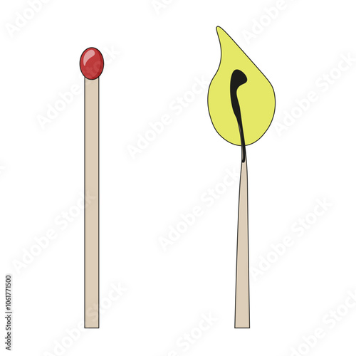 Flat style matches set. Burning match isolated white background. Vector illustration. EPS 10
