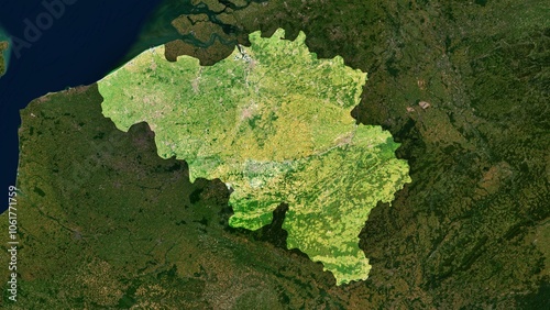 4K Belgium Territory Map in Europe, High Resolution Satellite View, Widescreen 4K Resolution