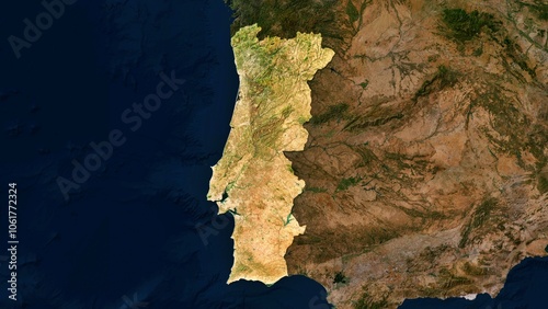 4K Portugal Territory Map in Europe, High Resolution Satellite View, Widescreen 4K Resolution