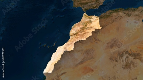 4K Morocco Territory Map in Africa, High Resolution Satellite View, Widescreen 4K Resolution