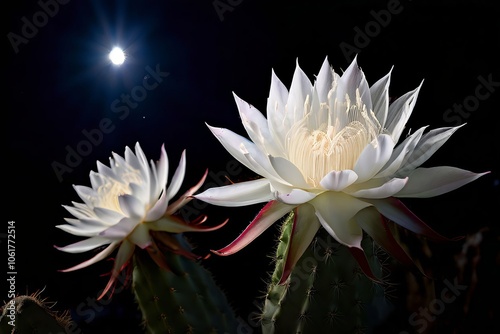 night blooming cereus delicate star shaped flowers unfurl under photo