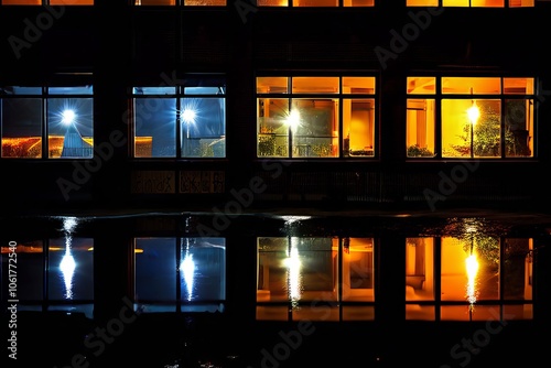 nighttime reflections a close up of reflections in windows mirro photo