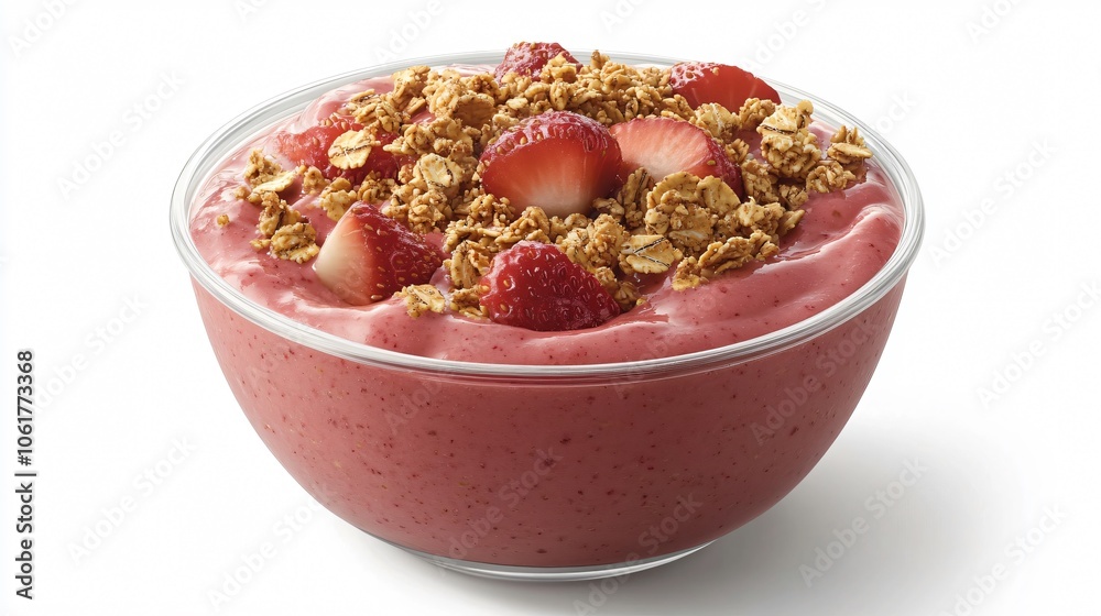 Delicious Strawberry Smoothie Bowl with Granola and Fresh Strawberries Delicious Strawberry Smoothie Bowl with Granola and Fresh Strawberries