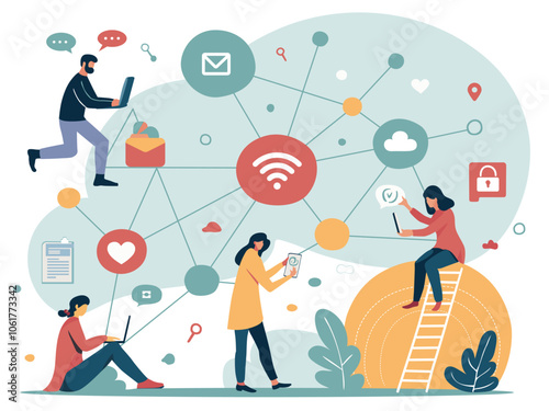modern business illustration, social network concept minimalistsic design