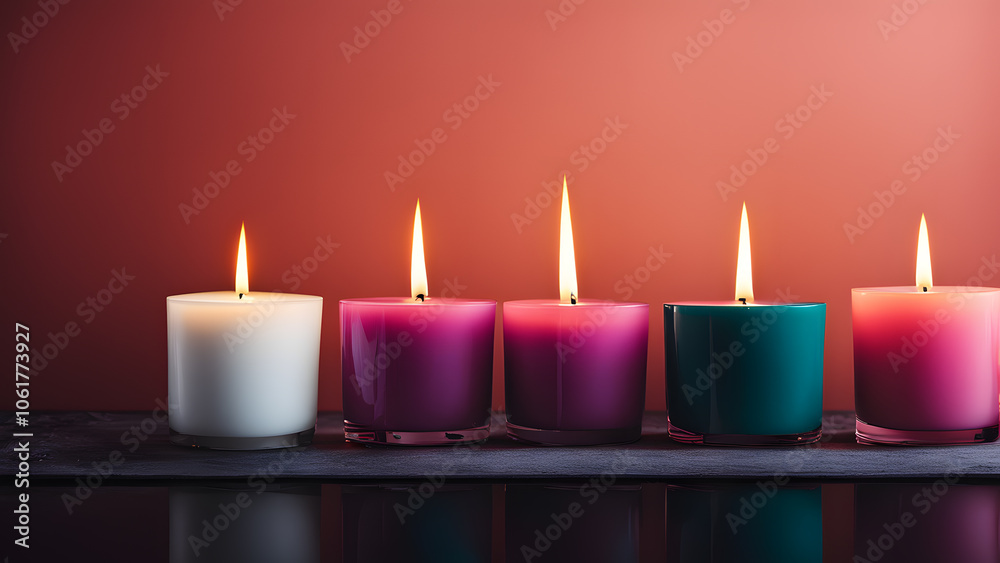 A row of candles with different colors and sizes A row of candles with different colors and sizes