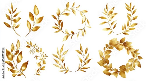 Golden olive crown cuttings for decorative purposes in traditional laurel wreath style, perfect for designs and concepts in mind.