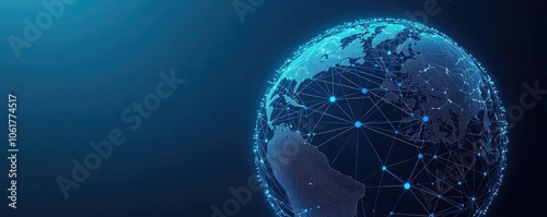 Digital globe illustration showcasing a network of connections across continents, highlighting the advances in technology and global communication.