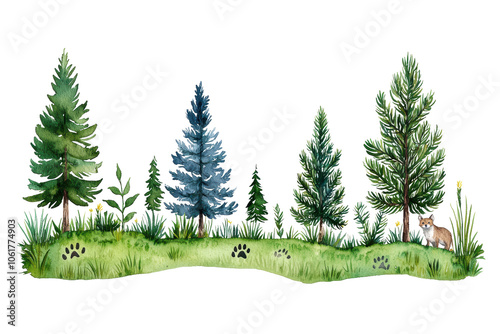 Woodland Scene with Trees and Animal Tracks