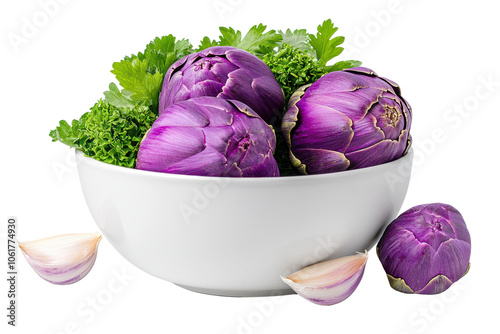 Fresh Artichokes and Greens in Elegant Bowl