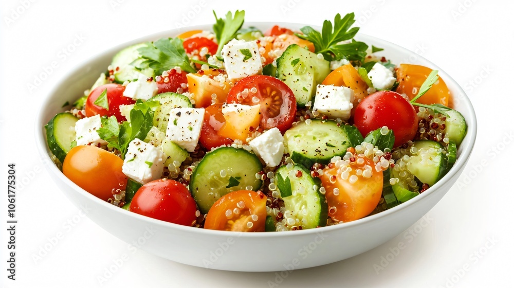 Fresh Quinoa Salad with Feta Cheese, Tomatoes and Cucumbers Fresh Quinoa Salad with Feta Cheese, Tomatoes and Cucumbers