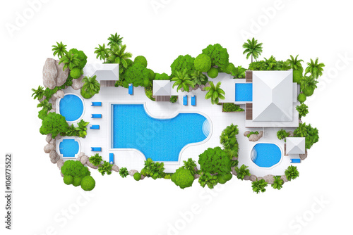 Aerial View of Tropical Swimming Pool and Landscape