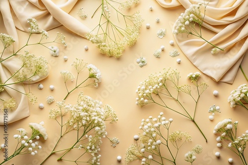 Wallpaper Mural Elegant Fashion Photography with Gypsophila Flowers Pattern on Light Beige Background for Stylish Apparel and Accessories Torontodigital.ca