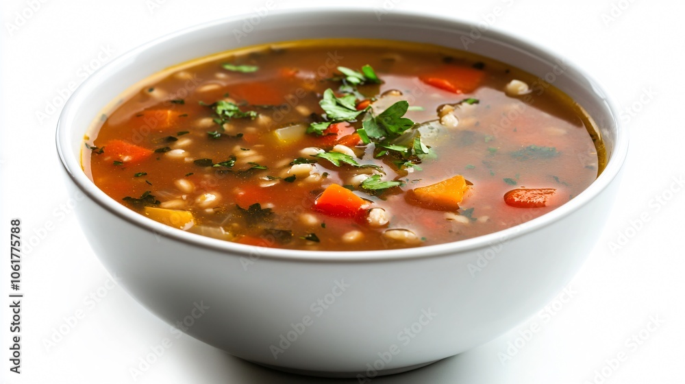 Bowl of hearty vegetable soup with barley Bowl of hearty vegetable soup with barley