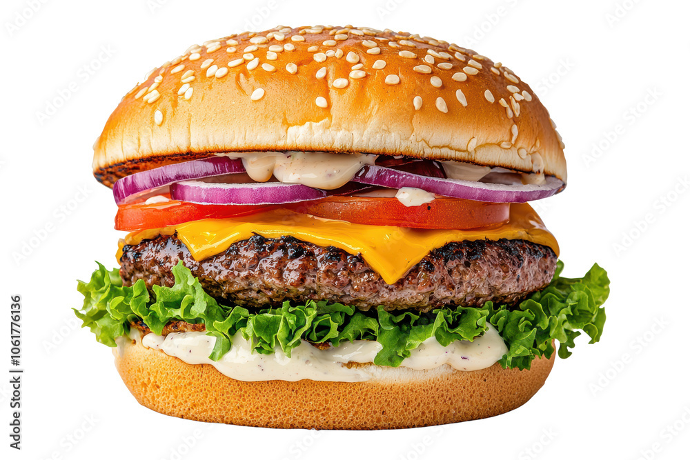 Delicious Cheeseburger with Fresh Vegetables and Sauce