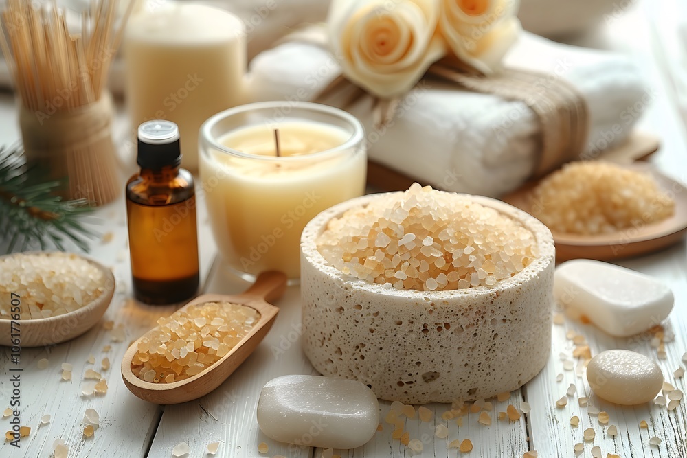 Relaxing Spa Essentials with Aromatherapy Candles and Bath Salts for Home Wellness Relaxing Spa Essentials with Aromatherapy Candles and Bath Salts for Home Wellness