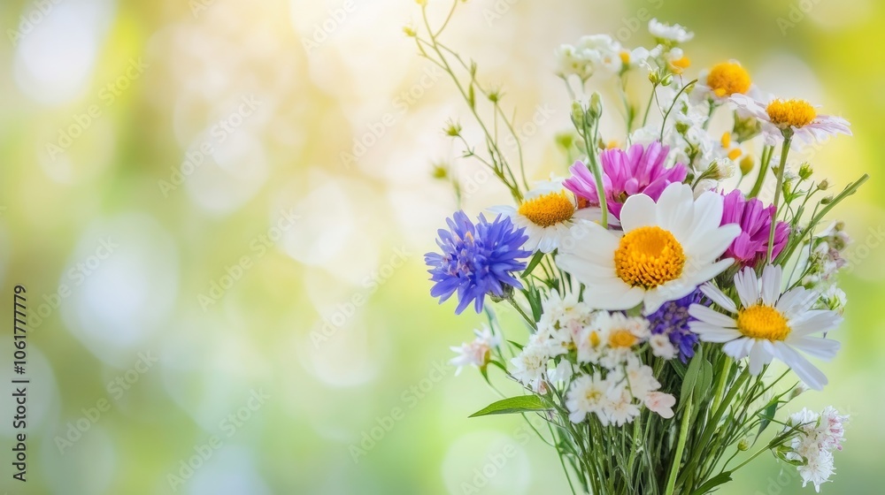 Fototapeta premium Wildflower bouquet against soft blurred garden background