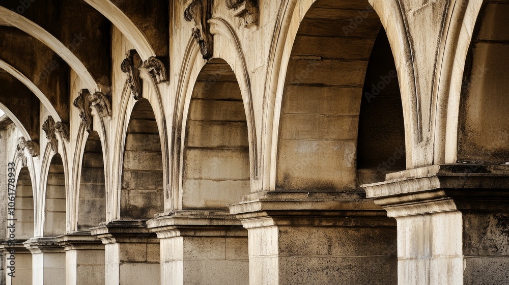 Fototapeta premium Architectural details of a historic bridge with arches background