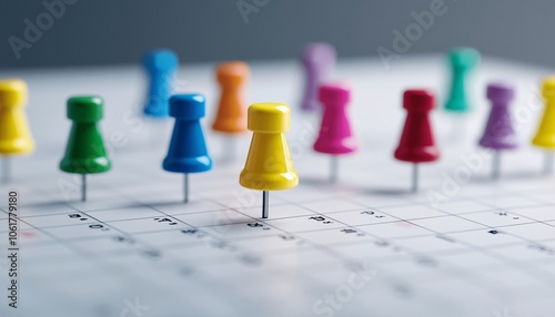 Organized Business Calendar with Color-Coded Meetings and Sticky Notes on Plain Background