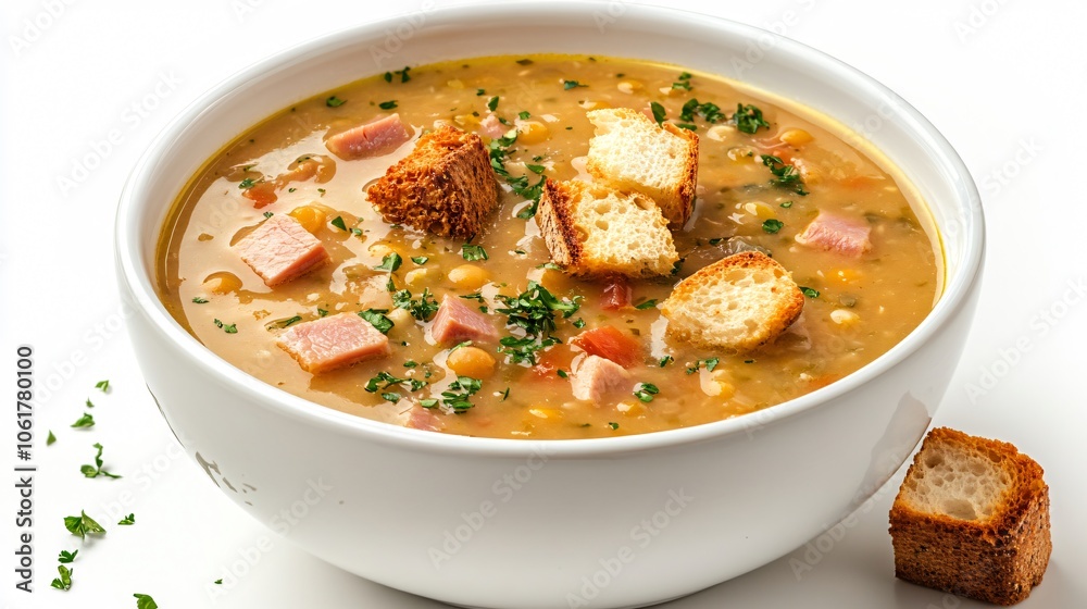 Delicious Pea Soup with Ham and Croutons Delicious Pea Soup with Ham and Croutons