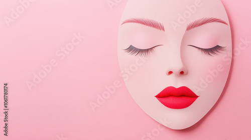 Elegant makeup design featuring a stylized face against a soft pink background highlighting glamour