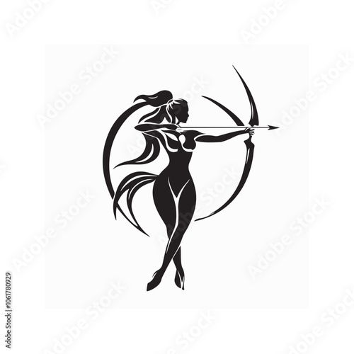 Female Archer Logo, Symbol Vector Art, Icons, and Graphics isolated on white background.