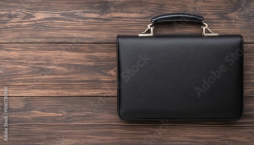 Elegant Business Briefcase on Polished Wooden Desk - Close-up Texture and Color Detail