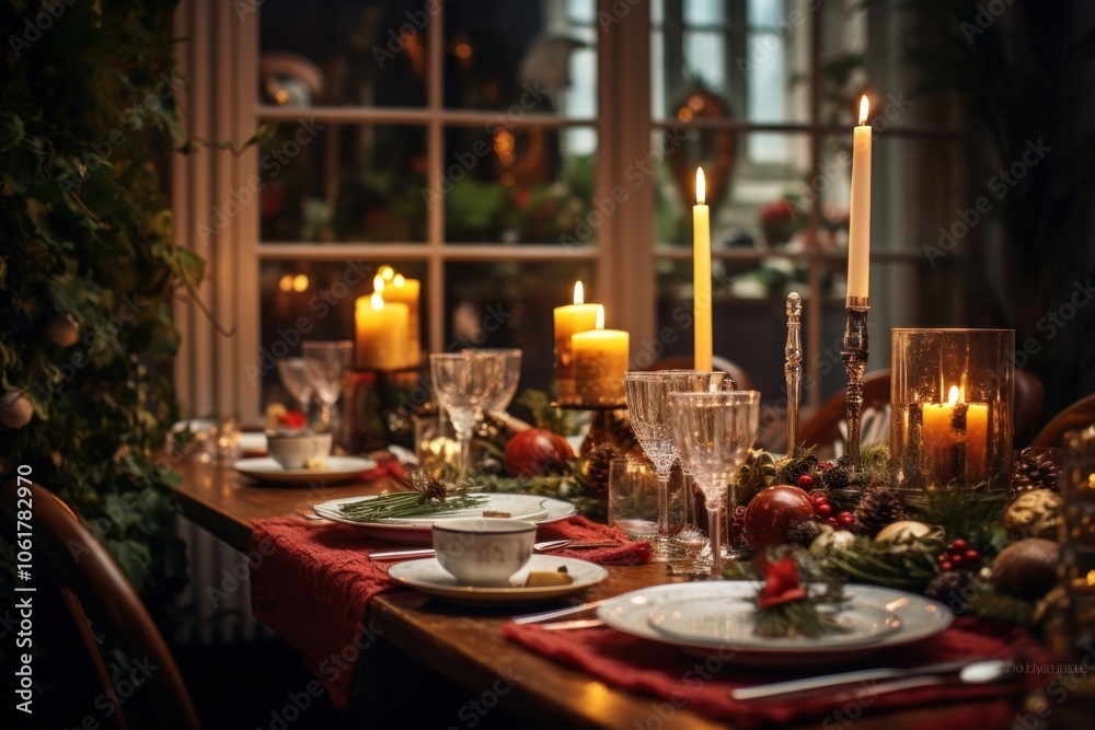 Christmas dinner candle table plate. Christmas dinner candle table plate.