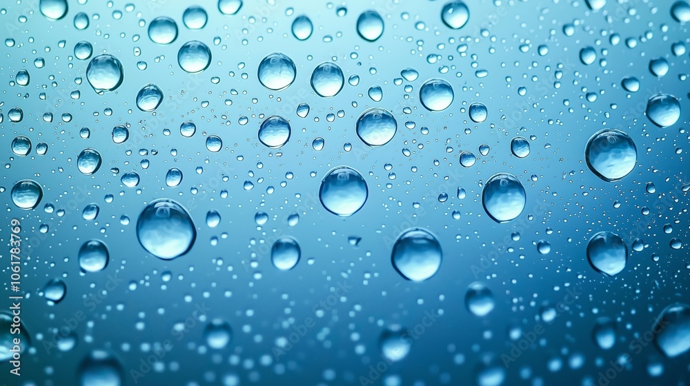 An Aesthetic View of Water Droplets on a Blue Background An Aesthetic View of Water Droplets on a Blue Background