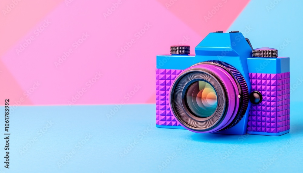 Obraz premium Futuristic Digital Camera Clip Art with Geometric Designs on Pastel Background